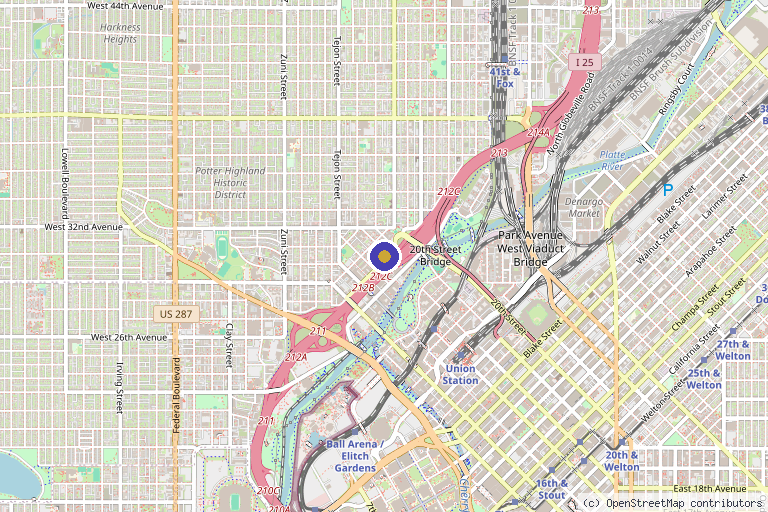 Map showing the location of Aria Integrative Health in Denver, CO