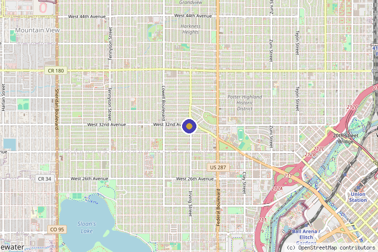 Map showing the location of Simply Injectables in Denver, CO