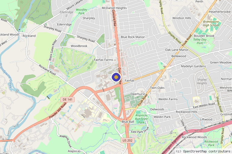 Map showing the location of Unveil Medical Aesthetics & Wellness in Wilmington, DE