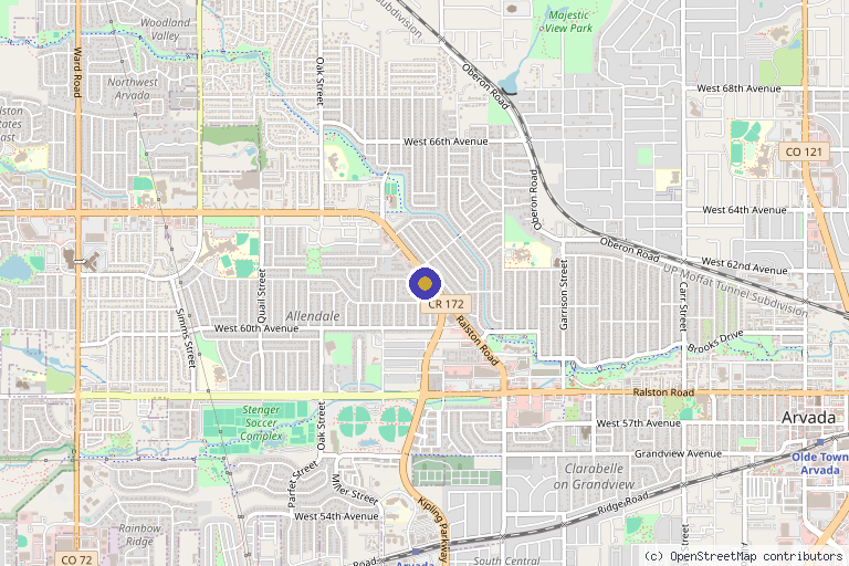 Map showing the location of One Sol Health and Wellness in Arvada, CO