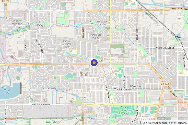 Map showing the location of Arvada Sport and Spine Group in Arvada, CO