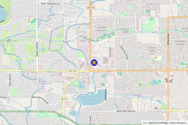 Map showing the location of Light Lounge Arvada in Arvada, CO
