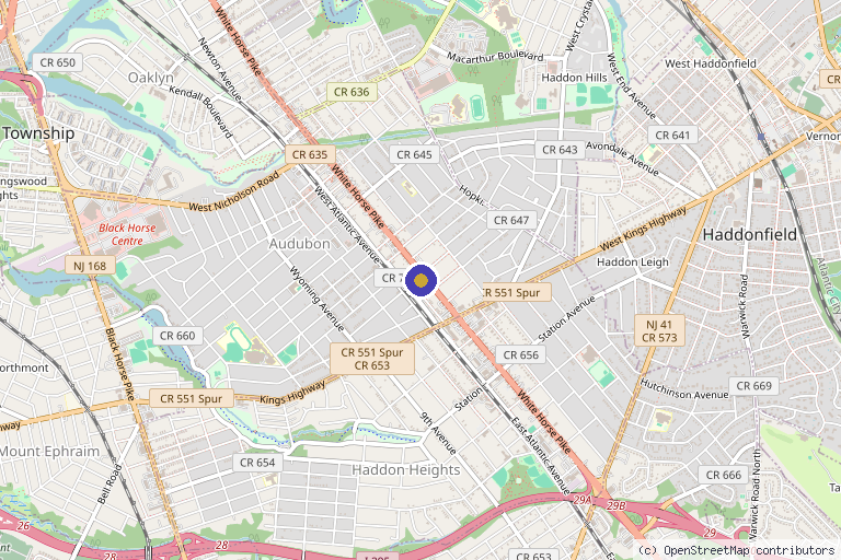 Map showing the location of Nueva Vida Medspa in Audubon, NJ