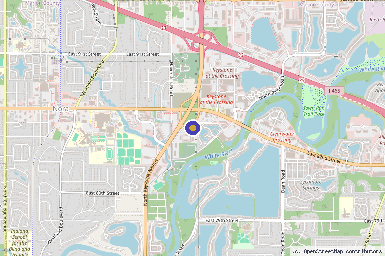 Map showing the location of Aesthetic Infusions in Indianapolis, IN