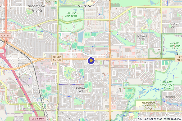 Map showing the location of Renew You Medical Wellness in Broomfield, CO