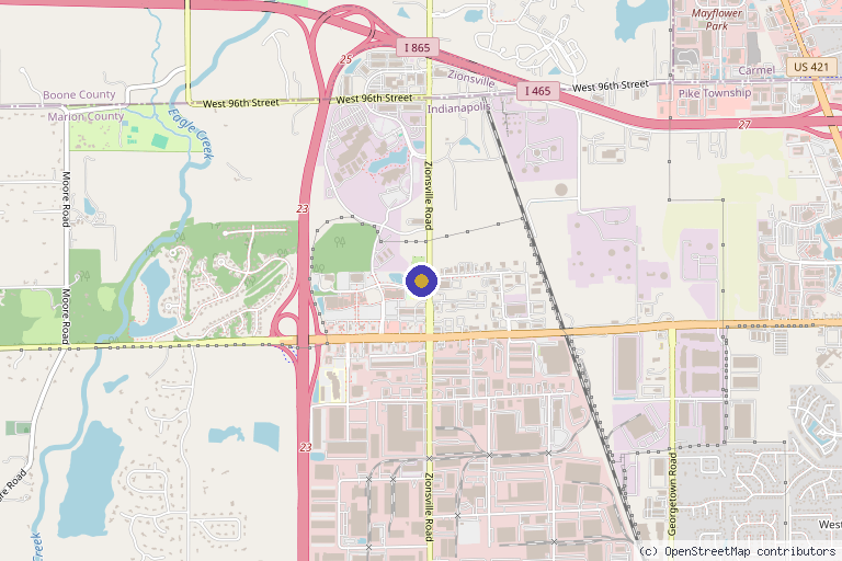 Map showing the location of Ageless Aesthetics in Indianapolis, IN
