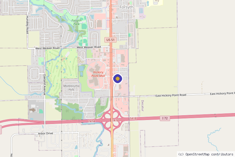 Map showing the location of Estique Esthetics in Forsyth, IL