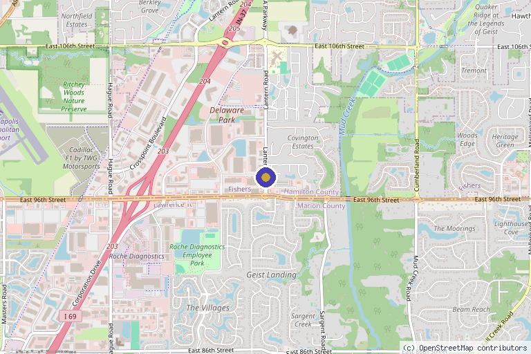 Map showing the location of AmeraCell Clinics in Indianapolis, IN