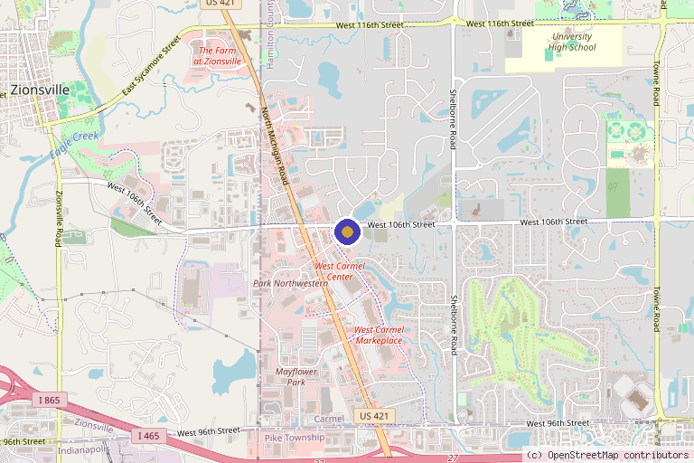 Map showing the location of Integrative Medicine, Laser and Aesthetics in Carmel, IN