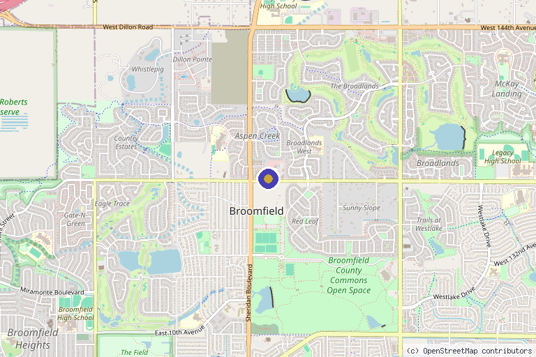 Map showing the location of Sonata Aesthetics in Broomfield, CO