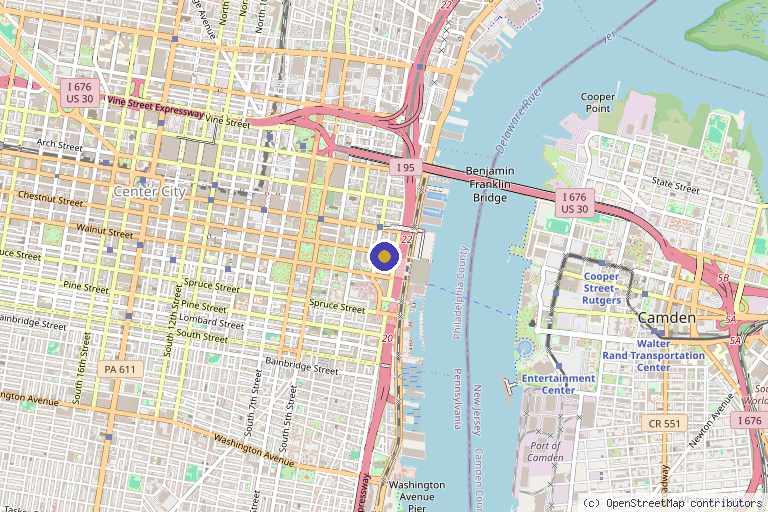 Map showing the location of Yofi MedSpa in Philadelphia, PA