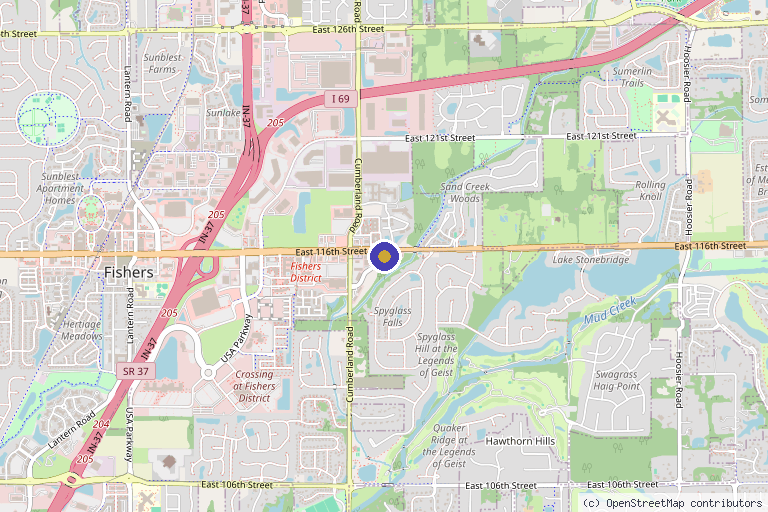 Map showing the location of SimplySkin MedSpa in Fishers, IN