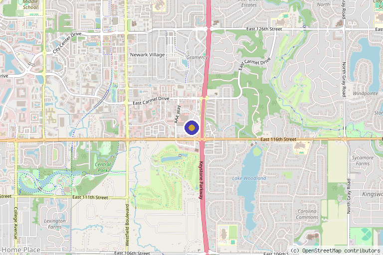 Map showing the location of The Onyxx Luxe Esthetics in Carmel, IN