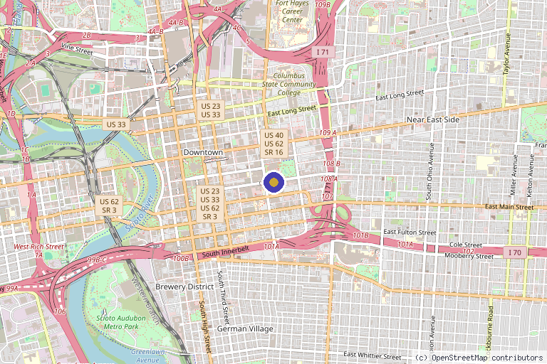 Map showing the location of Phenicell Regenerative Institute in Columbus, OH