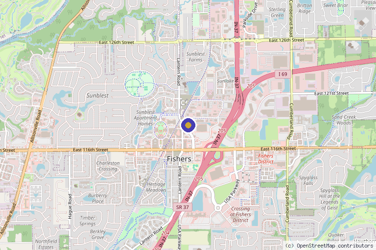 Map showing the location of Fishers Cryotherapy in Fishers, IN
