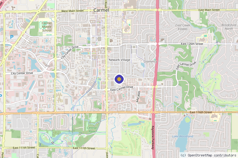 Map showing the location of Total Performance Medical Center in Carmel, IN