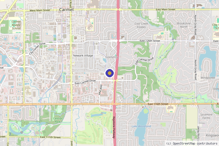 Map showing the location of AMPM AESTHETICS in Carmel, IN
