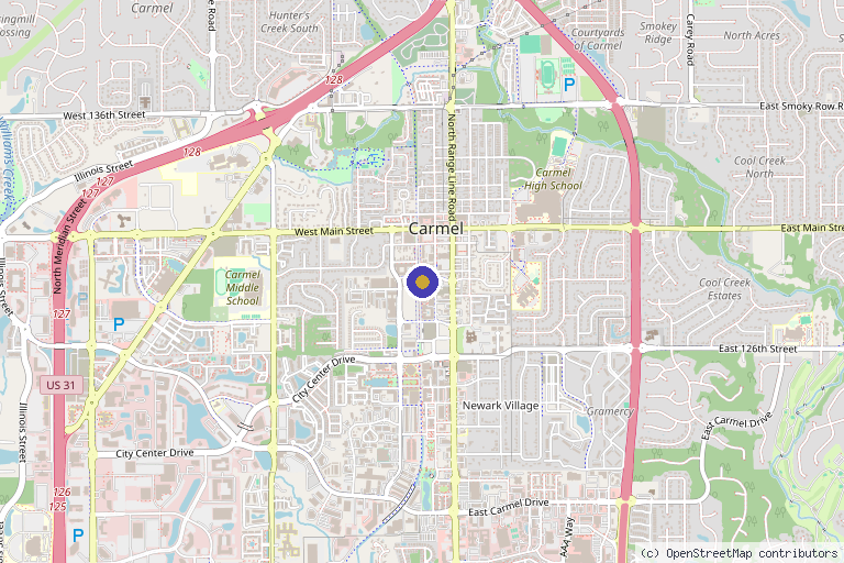 Map showing the location of Renova Aesthetics in Carmel, IN