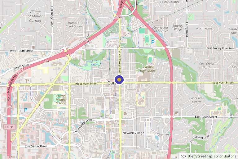 Map showing the location of The Center for Fully Functional Health in Carmel, IN