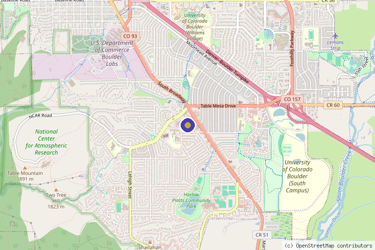 Map showing the location of Highline Aesthetics in Boulder, CO