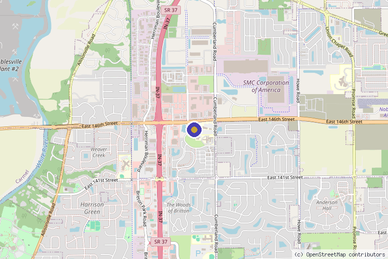 Map showing the location of Zormeier Cosmetic Surgery and Longevity Center in Noblesville, IN