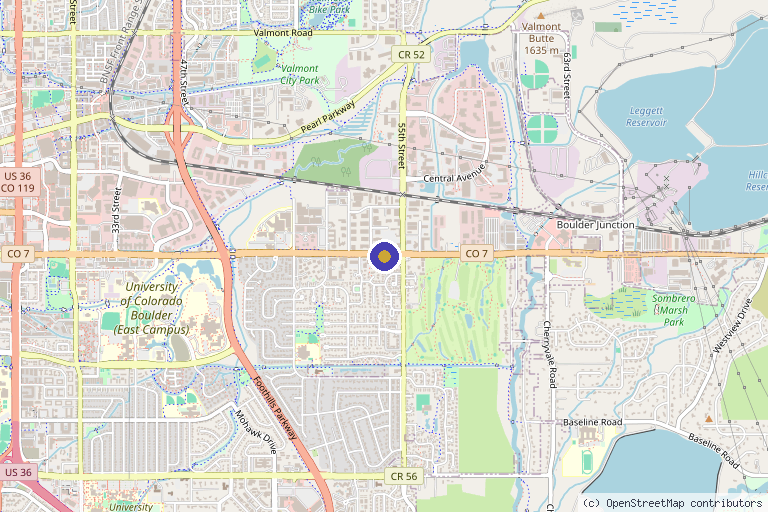 Map showing the location of Timothy Mazzola, MD, CAQSM, RMSK in Boulder, CO