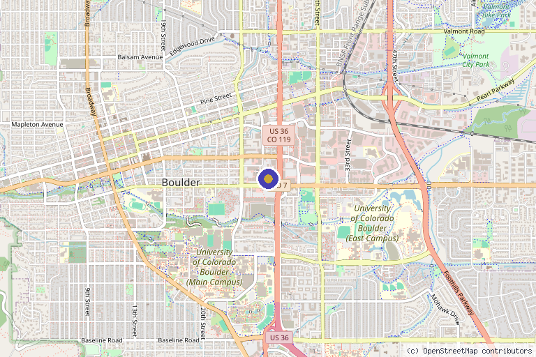 Map showing the location of Alpine Hyperbarics in Boulder, CO