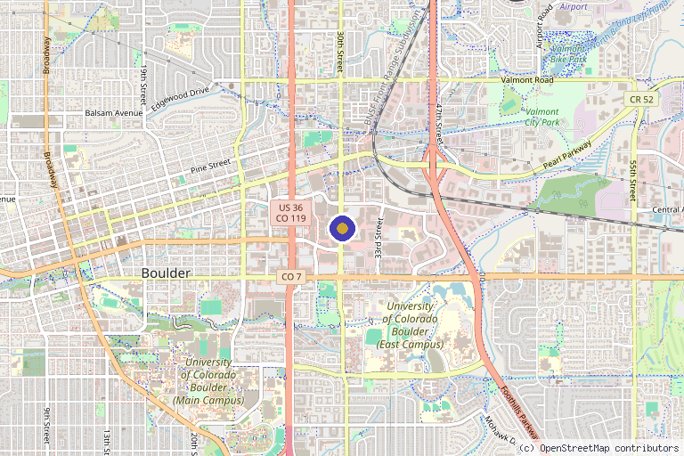 Map showing the location of Dynamic Athlete Sports Medicine & Regenerative Orthopaedics in Boulder, CO