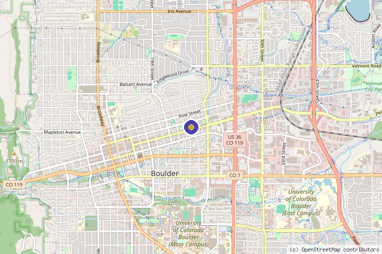 Map showing the location of Boulder Aesthetics in Boulder, CO