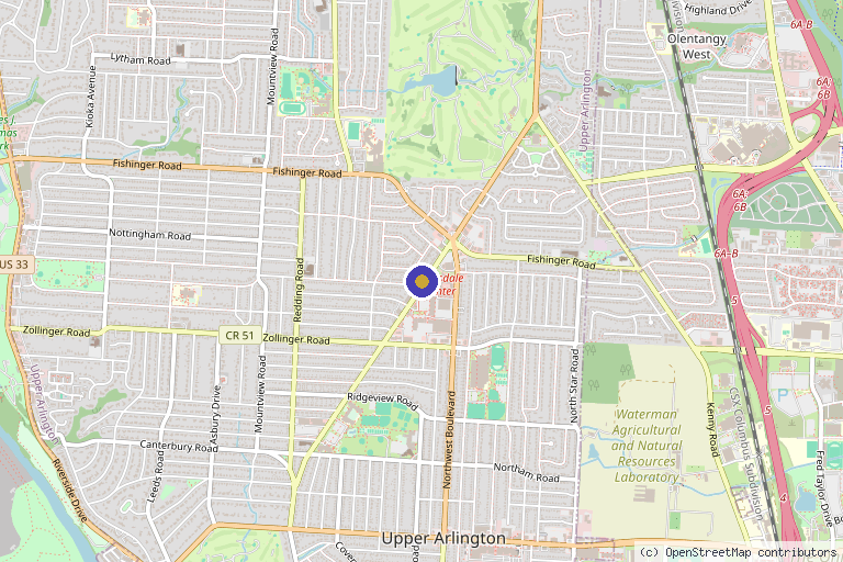 Map showing the location of em+zen™ - aesthetic medicine + precision wellness - Upper Arlington in Upper Arlington, OH