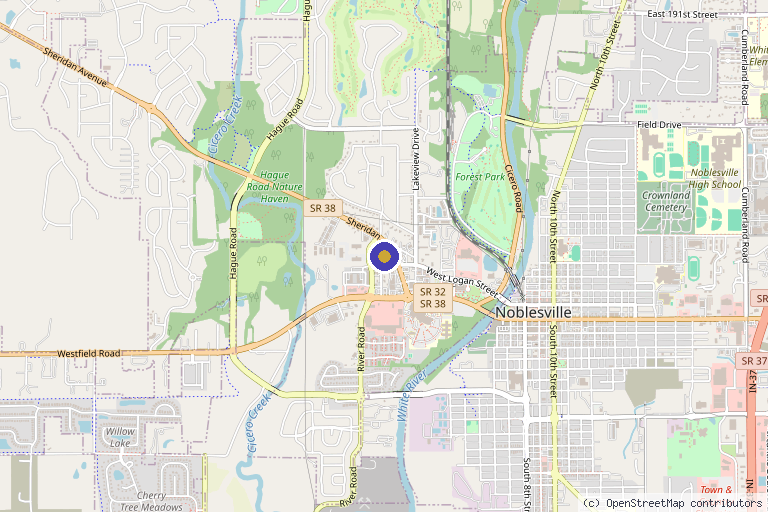 Map showing the location of Perfect Balance Infusion Spa in Noblesville, IN
