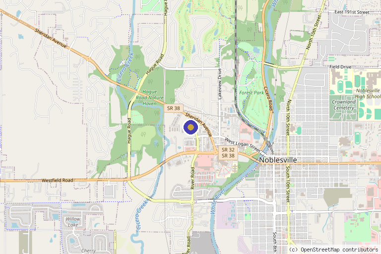 Map showing the location of Medical Pain and Spine Care of Indiana in Noblesville, IN
