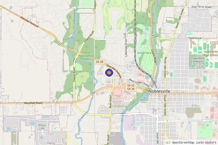 Map showing the location of Revitalyze Aesthetics & Wellness in Noblesville, IN