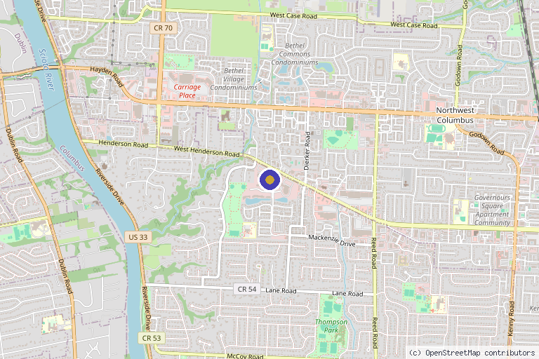Map showing the location of Columbus Aesthetic & Plastic Surgery - Upper Arlington in Upper Arlington, OH