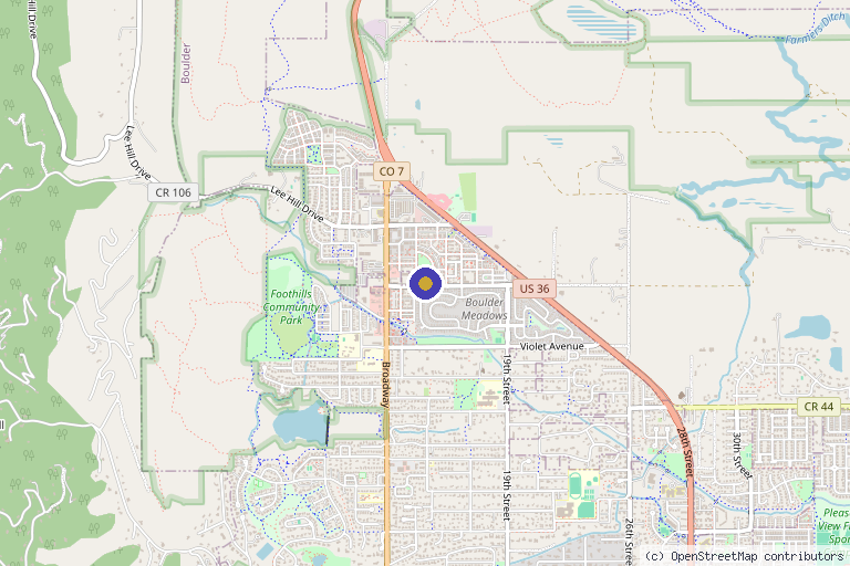 Map showing the location of Evolution Dermatology in Boulder, CO