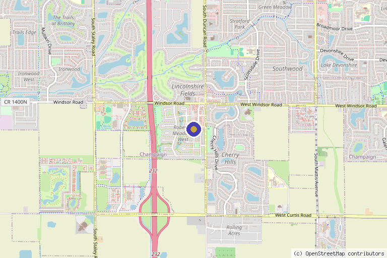 Map showing the location of Two Roads Wellness Clinic in Champaign, IL