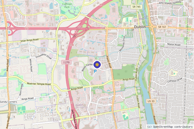 Map showing the location of Nuvex Aesthetics in Dublin, OH