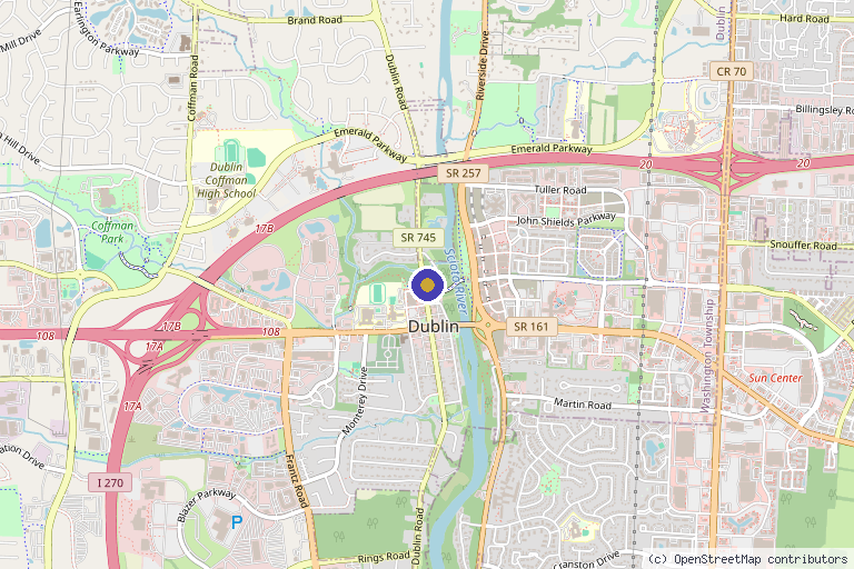 Map showing the location of Donaldson Plastic Surgery & Aesthetic Solutions in Dublin, OH