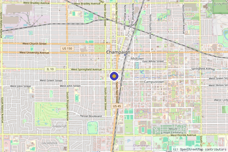 Map showing the location of Hydrations Wellness in Champaign, IL
