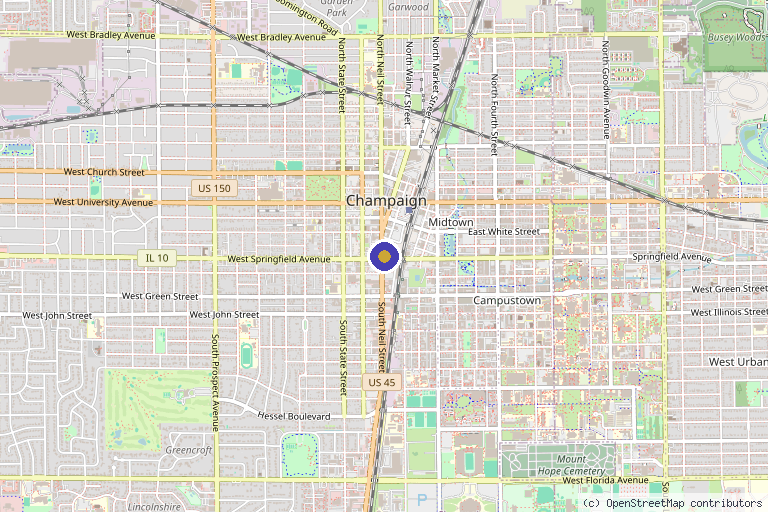Map showing the location of SoftWave Champaign in Champaign, IL