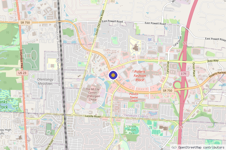 Map showing the location of Polaris Rejuvenation in Columbus, OH