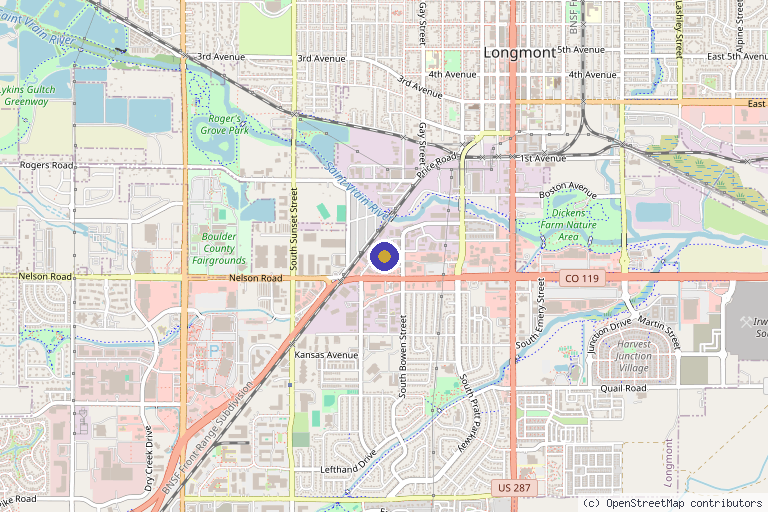Map showing the location of SABA Health & Wellness in Longmont, CO