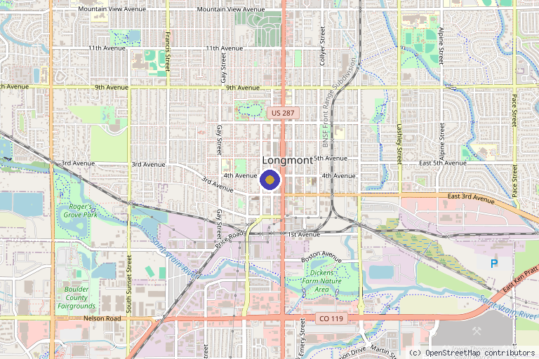 Map showing the location of The Peaceful Poppy Med Spa in Longmont, CO