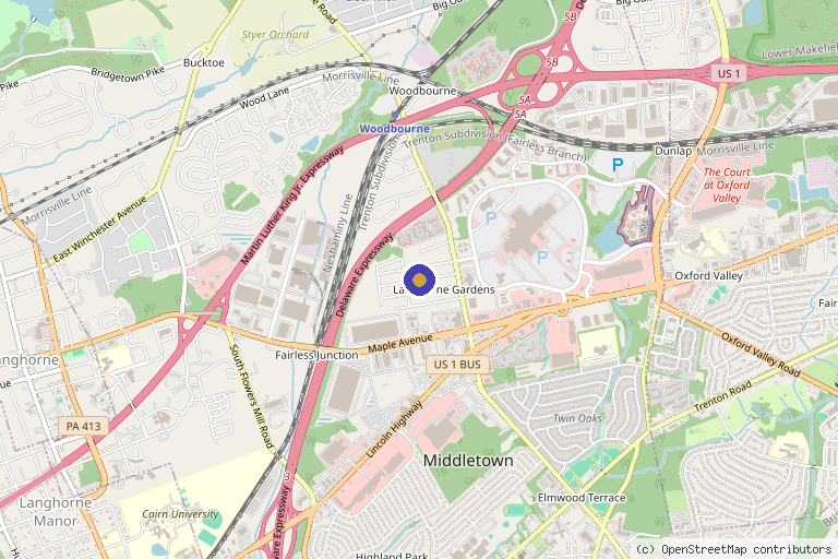 Map showing the location of PRP Health and Wellness in Langhorne, PA