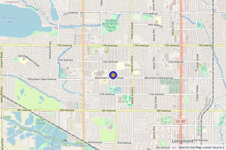 Map showing the location of Royal Oak Healthcare in Longmont, CO