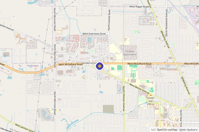 Map showing the location of Central Indiana Orthopedics in Muncie, IN