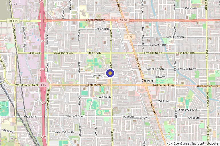 Map showing the location of Health & Vitality Orem, Utah in Orem, UT