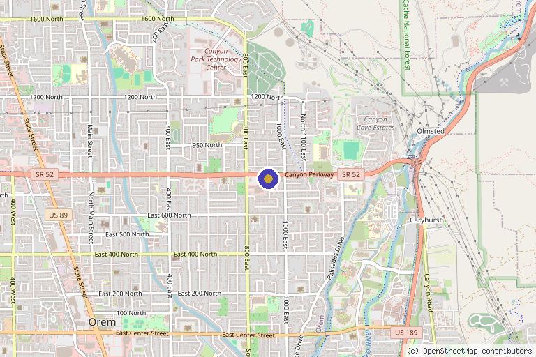 Map showing the location of Rose Spa in Orem, UT