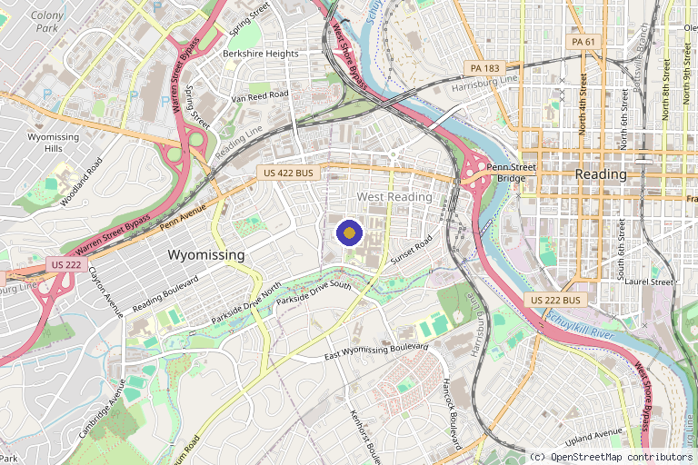 Map showing the location of Berks Ortho in Reading, PA
