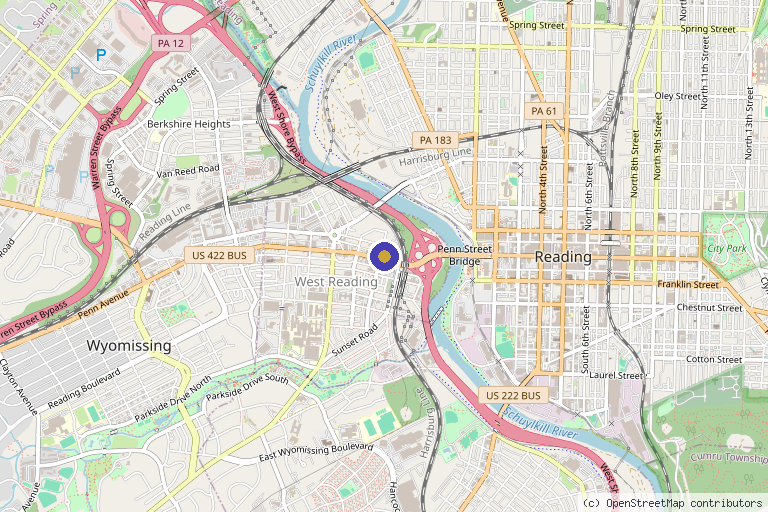 Map showing the location of Bella Medspa in Reading, PA